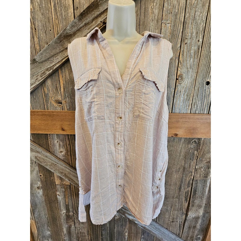 Sharagano linen blend sleevless button up side button XL ^